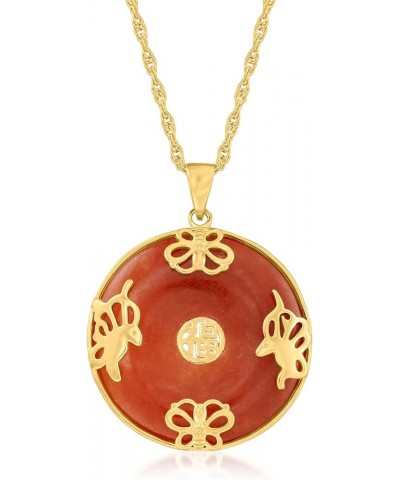 Good Fortune Butterfly Pendant Necklace in 18kt Gold Over Sterling Red Jade 18.0 Inches $34.32 Necklaces