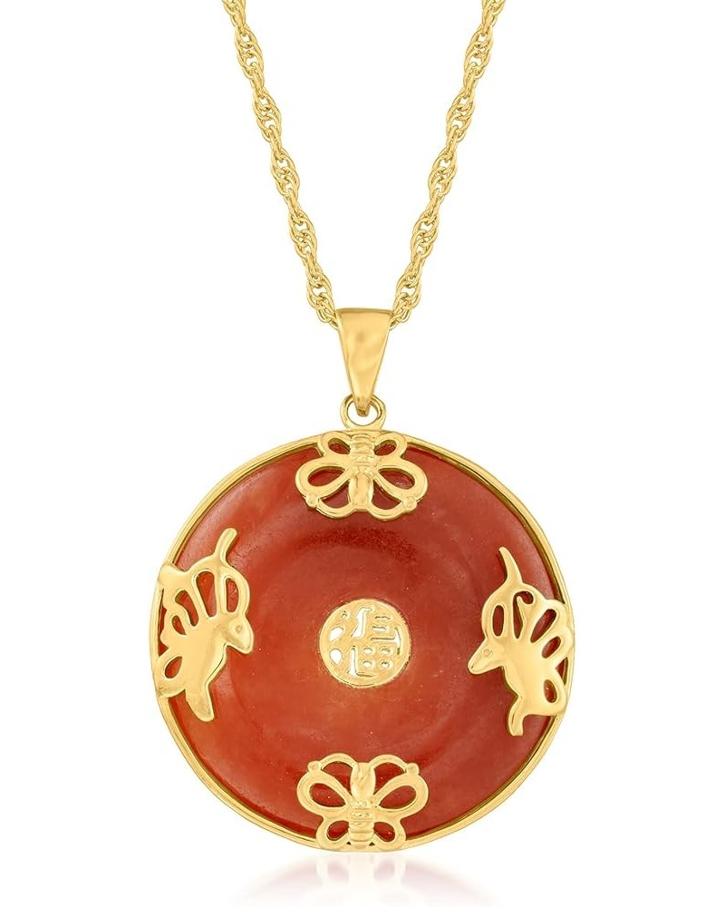 Good Fortune Butterfly Pendant Necklace in 18kt Gold Over Sterling Red Jade 18.0 Inches $34.32 Necklaces