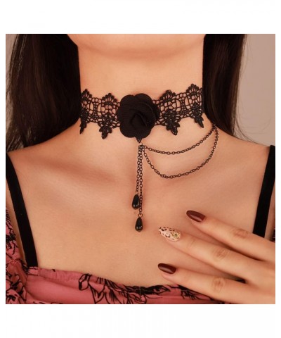 Halloween Black Red Flower Lace Gothic Statement Necklace Victorian Lolita Choker Pendant Vampire Chain Party Custume Choker ...