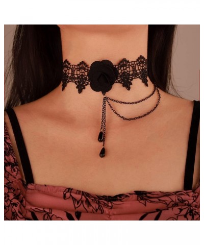 Halloween Black Red Flower Lace Gothic Statement Necklace Victorian Lolita Choker Pendant Vampire Chain Party Custume Choker ...