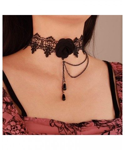 Halloween Black Red Flower Lace Gothic Statement Necklace Victorian Lolita Choker Pendant Vampire Chain Party Custume Choker ...