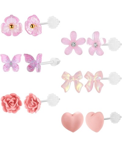 6 Pairs Plastic Earrings Glow Earrings Kids Earrings Plastic Stud Earrings Bow Earrings for Women Sensitive Earrings for Girl...