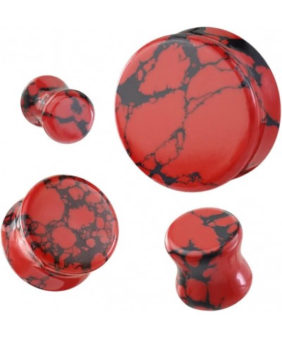 soscene Ear gauges red howlite organic stone plugs flesh tunnels organic stone ear stretching 10MM- 00GAUGE $8.09 Others