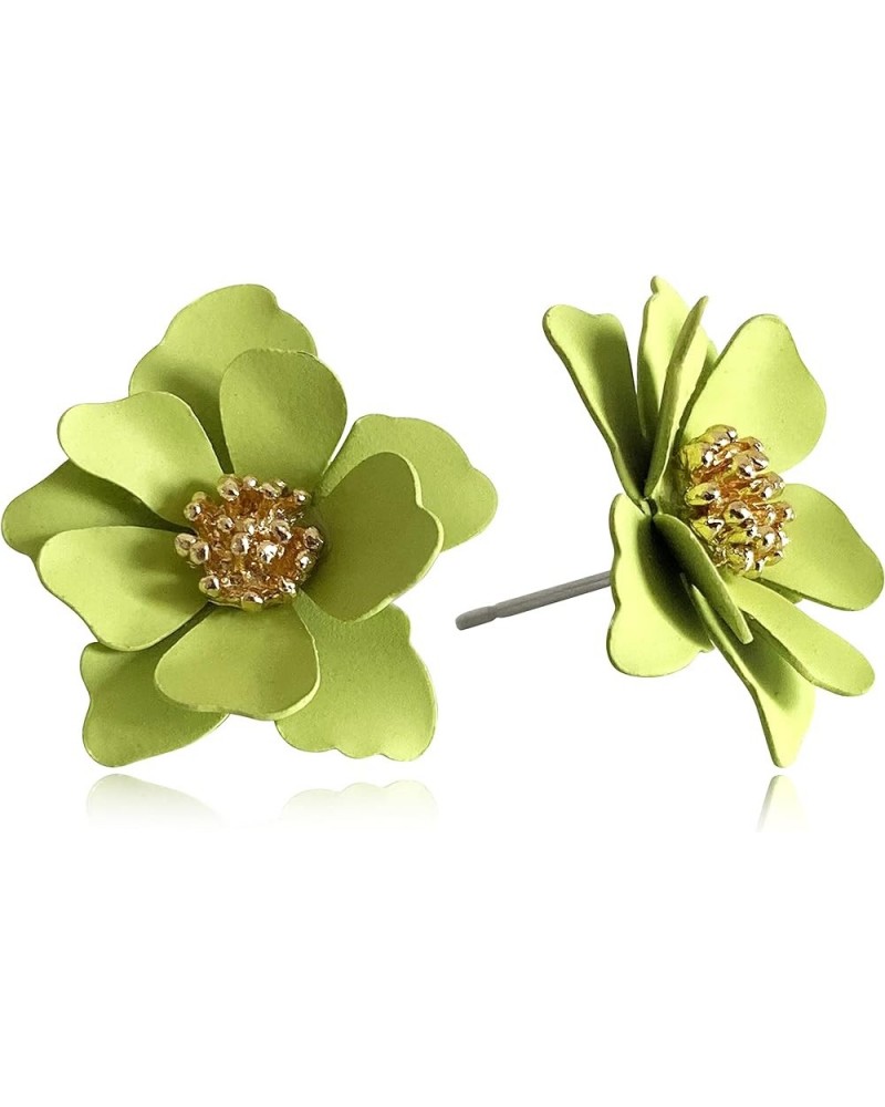 Chic Cute Boho Matte Flower Statement Stud Earrings with Gold Flower Bud for Women Sister Mom Lover and Friends Green $5.71 E...