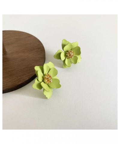 Chic Cute Boho Matte Flower Statement Stud Earrings with Gold Flower Bud for Women Sister Mom Lover and Friends Green $5.71 E...