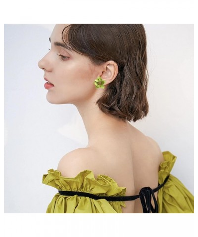 Chic Cute Boho Matte Flower Statement Stud Earrings with Gold Flower Bud for Women Sister Mom Lover and Friends Green $5.71 E...