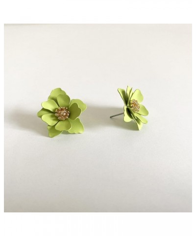 Chic Cute Boho Matte Flower Statement Stud Earrings with Gold Flower Bud for Women Sister Mom Lover and Friends Green $5.71 E...