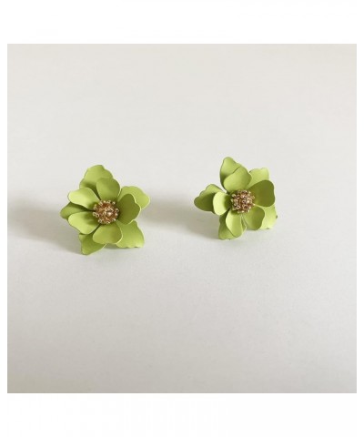 Chic Cute Boho Matte Flower Statement Stud Earrings with Gold Flower Bud for Women Sister Mom Lover and Friends Green $5.71 E...