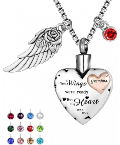 Cremation Urn Necklace Comes With Angel Wing And 12 Birthstones Ashes Jewelry Heart Memorial Pendant Grandma $9.89 Necklaces