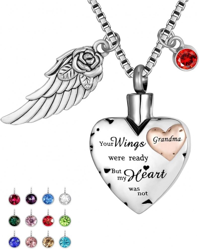 Cremation Urn Necklace Comes With Angel Wing And 12 Birthstones Ashes Jewelry Heart Memorial Pendant Grandma $9.89 Necklaces