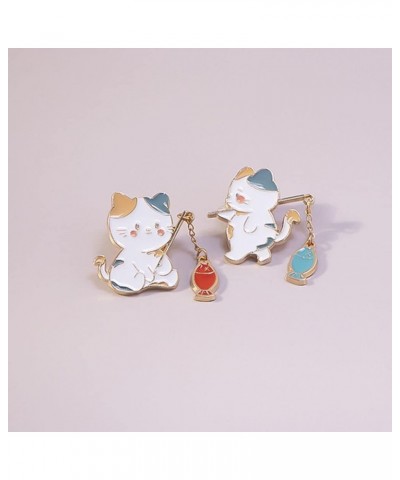 2 Pcs Cat Fishing Brooch Cat Brooch Enamel Brooch Badge Pin Collar Bag Backpack Decoration Badge Pins All-match Clothing Acce...