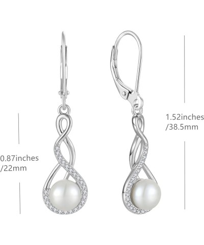 Women Pearl Earrings 925 Sterling Silver Celtic Infinity Dangle & Drop Earrings with 8mm Freshwater Pearl Jewelry 04-7mm pear...