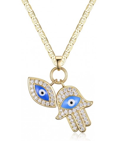 18K Gold Plated Crystal Evil Eye Hamsa Pendant Necklace for Women 18 $12.60 Necklaces