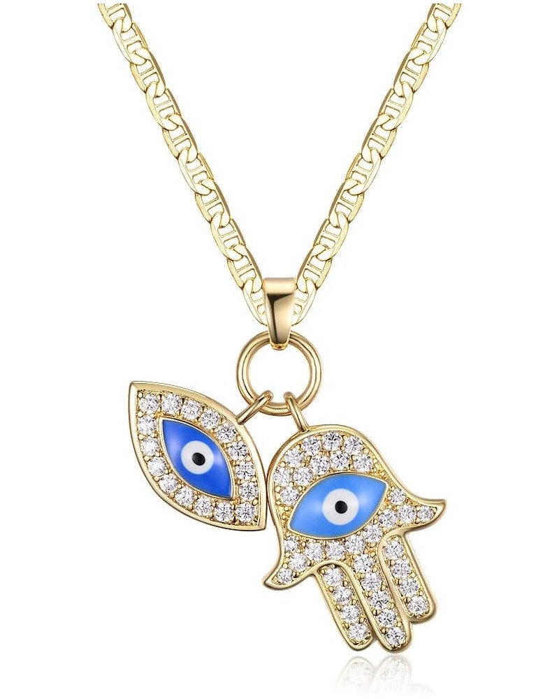 18K Gold Plated Crystal Evil Eye Hamsa Pendant Necklace for Women 18 $12.60 Necklaces