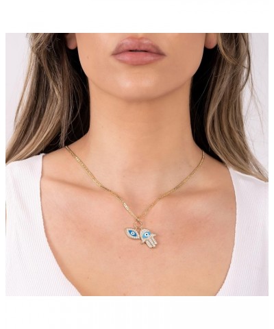 18K Gold Plated Crystal Evil Eye Hamsa Pendant Necklace for Women 18 $12.60 Necklaces