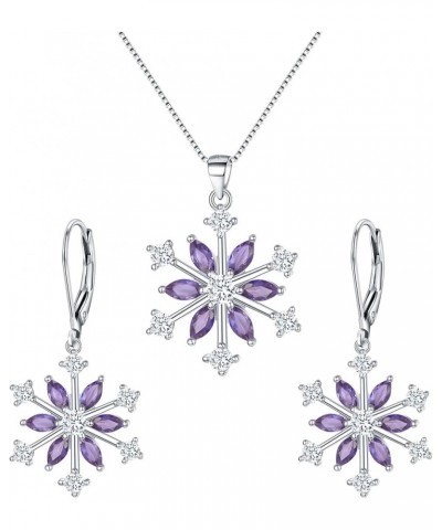 Snowflake Jewerly Sets Sterling Silver Winter Accessory Sparkle Zircon Flower Necklace Leverback Earrings Set Purple $20.09 J...