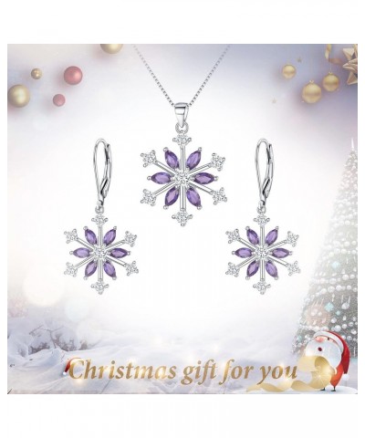 Snowflake Jewerly Sets Sterling Silver Winter Accessory Sparkle Zircon Flower Necklace Leverback Earrings Set Purple $20.09 J...