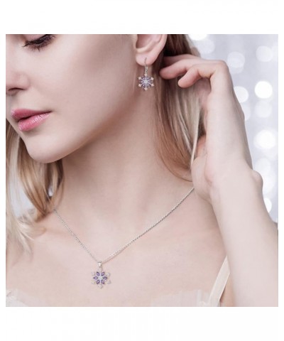 Snowflake Jewerly Sets Sterling Silver Winter Accessory Sparkle Zircon Flower Necklace Leverback Earrings Set Purple $20.09 J...