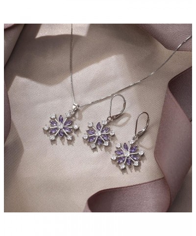 Snowflake Jewerly Sets Sterling Silver Winter Accessory Sparkle Zircon Flower Necklace Leverback Earrings Set Purple $20.09 J...