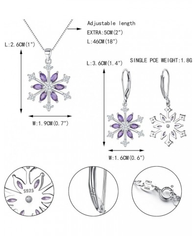 Snowflake Jewerly Sets Sterling Silver Winter Accessory Sparkle Zircon Flower Necklace Leverback Earrings Set Purple $20.09 J...