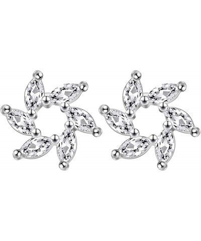 White Gold Plated Cubic Zirconia Post Stud Earrings Set for Women Round Heart CZ Halo Studs Faux Diamond Stud Earrings Y4142 ...