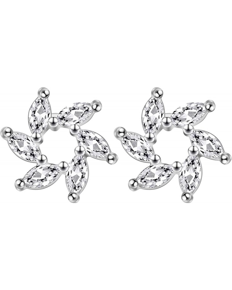 White Gold Plated Cubic Zirconia Post Stud Earrings Set for Women Round Heart CZ Halo Studs Faux Diamond Stud Earrings Y4142 ...