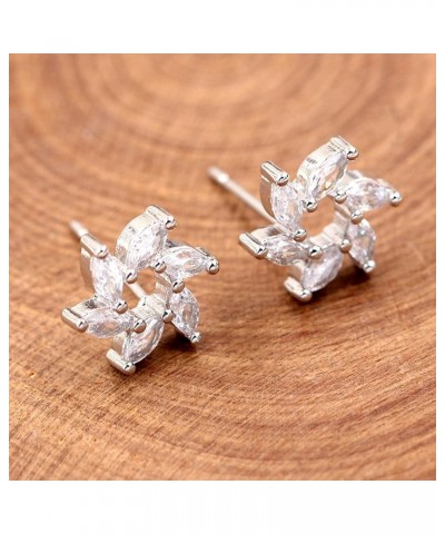 White Gold Plated Cubic Zirconia Post Stud Earrings Set for Women Round Heart CZ Halo Studs Faux Diamond Stud Earrings Y4142 ...