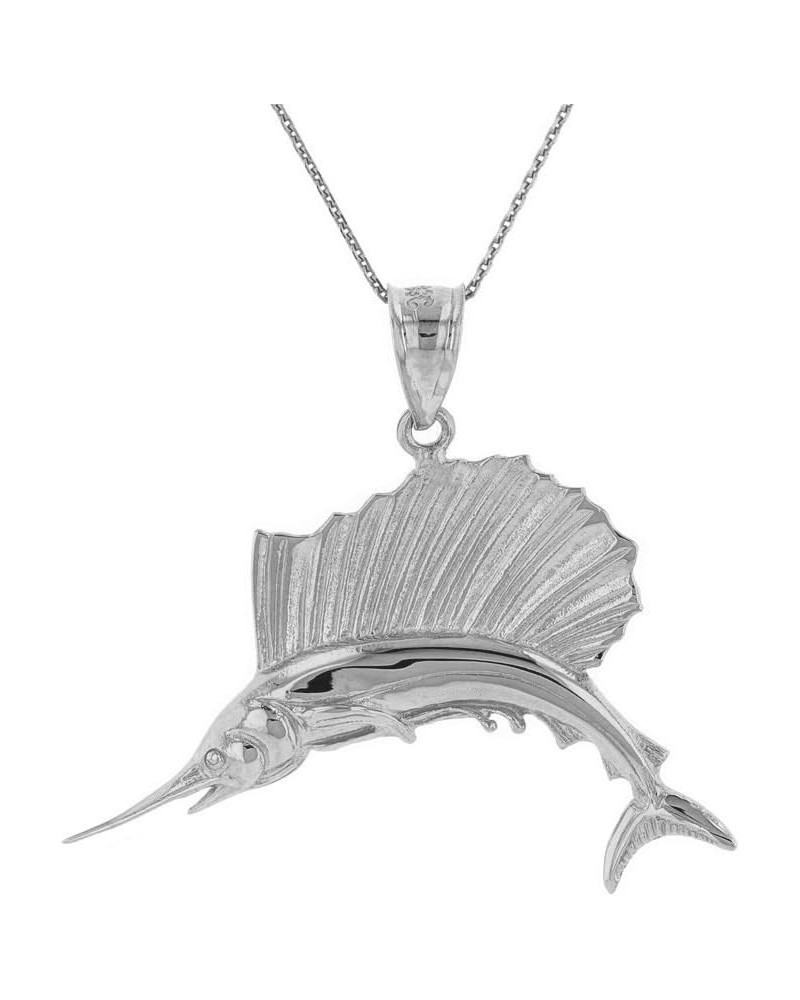 Sea Life Collection .925 Sterling Silver Sailfish Marlin Swordfish Pendant Necklace - Choice of Pendant Only or Chain Length ...