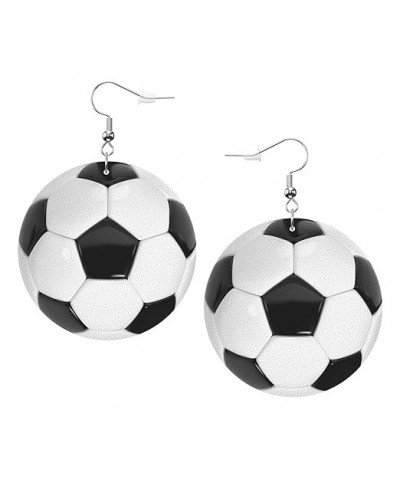 Pickleball Earrings Faux Leather Round Earring Lightweight Dangle for Women Girls White6 $6.83 Earrings