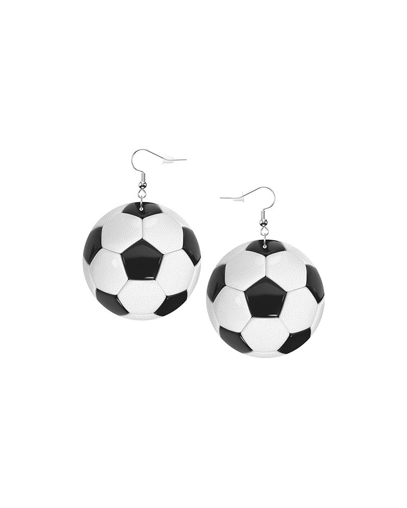 Pickleball Earrings Faux Leather Round Earring Lightweight Dangle for Women Girls White6 $6.83 Earrings