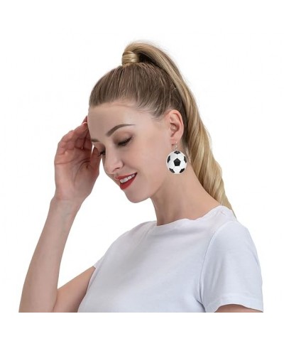 Pickleball Earrings Faux Leather Round Earring Lightweight Dangle for Women Girls White6 $6.83 Earrings