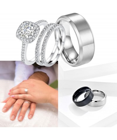 18k White Gold Plated Wedding Ring Sets for Him and Her Womens Mens Titanium Stainless Steel Bands 2Ct Cz Couple Rings Women'...