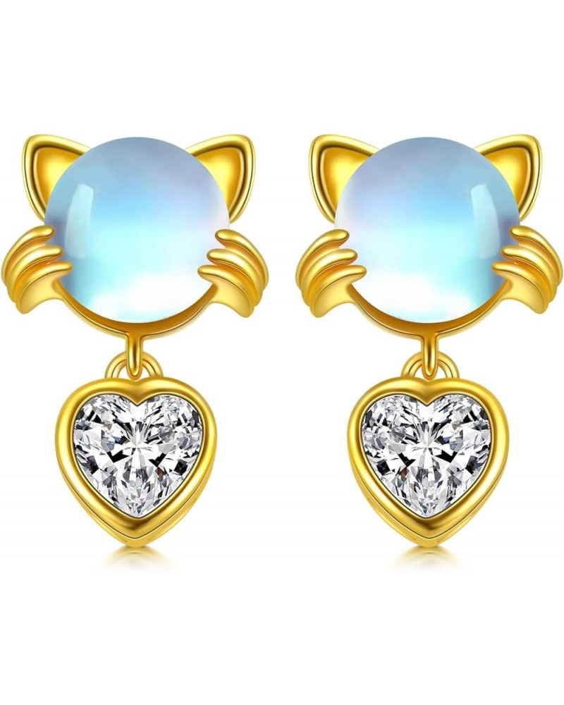 Cat/Fox/Frog Moonstone Earrings Sterling Silver Heart Studs Animal Jewelry Gifts for Women Girls Moonstone-Gold $20.29 Earrings