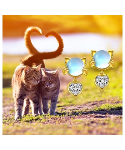 Cat/Fox/Frog Moonstone Earrings Sterling Silver Heart Studs Animal Jewelry Gifts for Women Girls Moonstone-Gold $20.29 Earrings