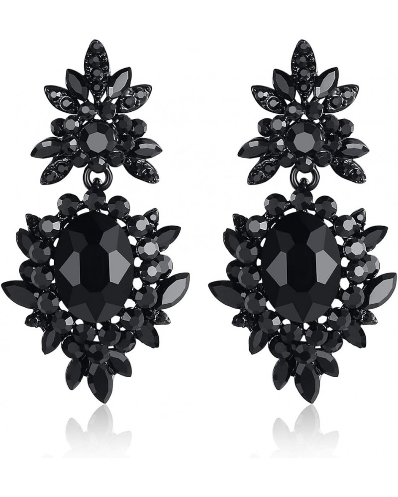 Vintage Floral Teardrop Butterfly Wing Black Austrian Crystal Drop Dangle Earrings for Women Bride Gift D-4 $11.79 Earrings