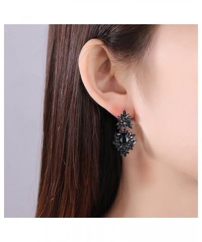 Vintage Floral Teardrop Butterfly Wing Black Austrian Crystal Drop Dangle Earrings for Women Bride Gift D-4 $11.79 Earrings