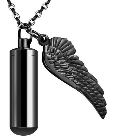 Cylinder Cremation Urn Necklace for Ashes Memorial Keepsake Pendant with Angel Wing Stainless Steel Remembrance Jewelry non-e...