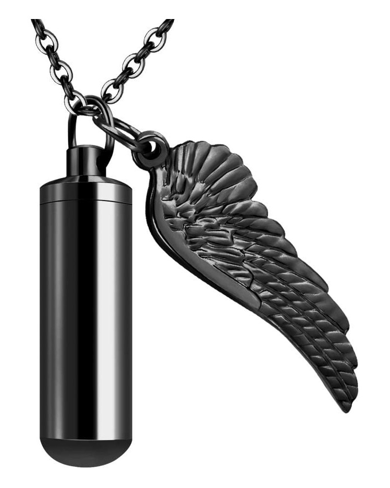 Cylinder Cremation Urn Necklace for Ashes Memorial Keepsake Pendant with Angel Wing Stainless Steel Remembrance Jewelry non-e...