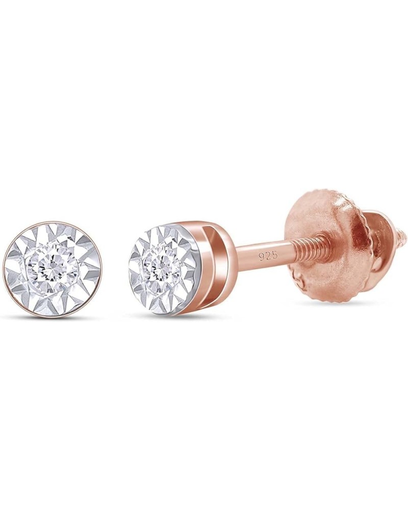 Round Cut White Natural Diamond Stud Earrings In 14K Gold Over Sterling Silver (0.02 Ct) rose-gold-plated-silver $17.48 Earrings