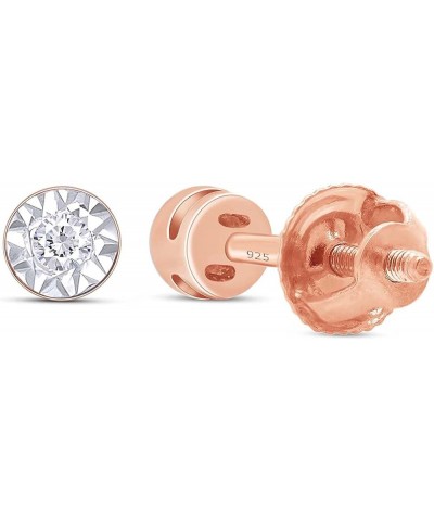 Round Cut White Natural Diamond Stud Earrings In 14K Gold Over Sterling Silver (0.02 Ct) rose-gold-plated-silver $17.48 Earrings