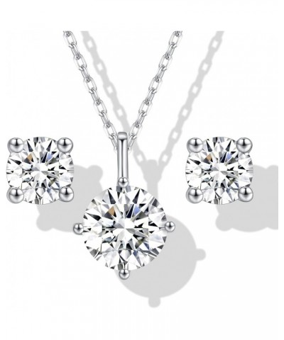 Moissanite Pendant Necklace and Earring Set for Women, 1-2ct 18K White Gold Plated 925 Sterling Silver, Lab-Created Moissanit...