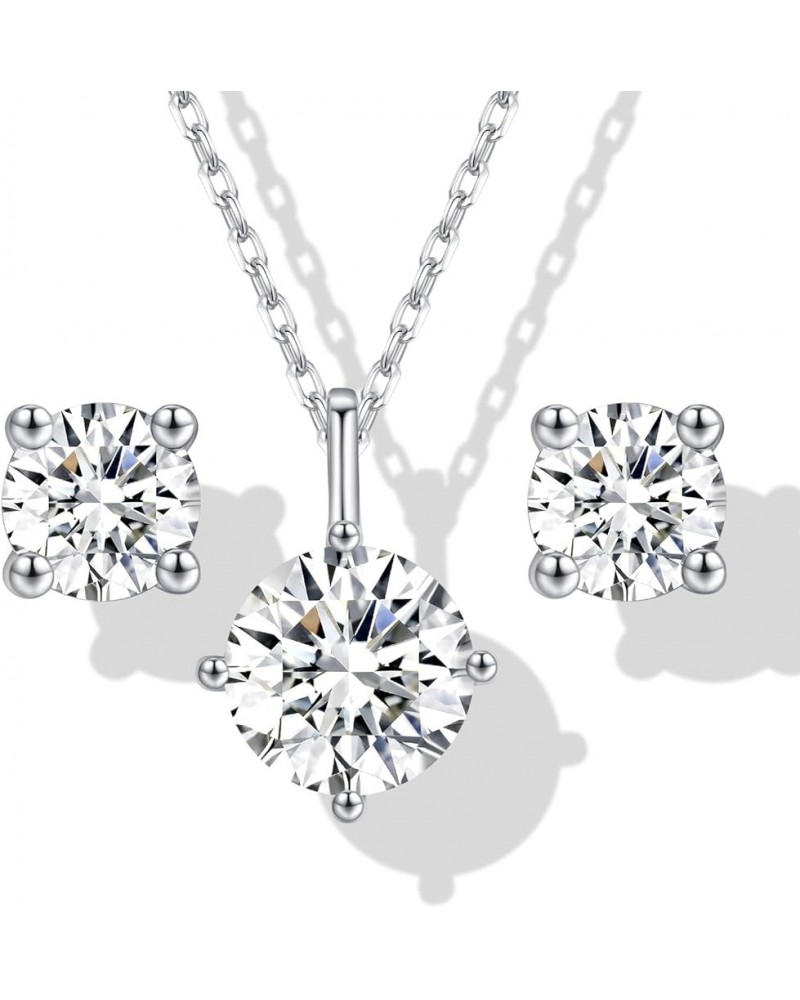 Moissanite Pendant Necklace and Earring Set for Women, 1-2ct 18K White Gold Plated 925 Sterling Silver, Lab-Created Moissanit...