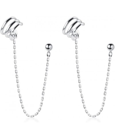 Solid 925 Sterling Silver Cuff Chain Dangle Earrings for Women Girls Wrap Earrings Climber A-Silver $9.50 Earrings