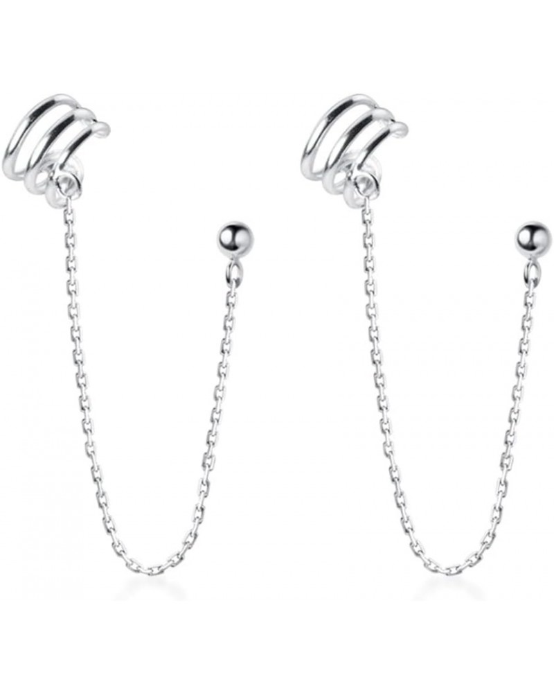 Solid 925 Sterling Silver Cuff Chain Dangle Earrings for Women Girls Wrap Earrings Climber A-Silver $9.50 Earrings