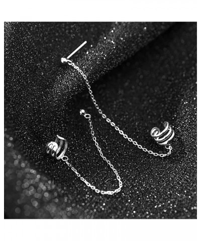 Solid 925 Sterling Silver Cuff Chain Dangle Earrings for Women Girls Wrap Earrings Climber A-Silver $9.50 Earrings