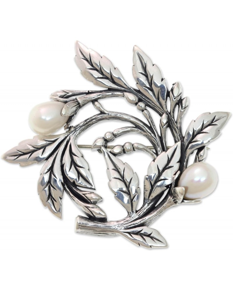 Artisan Handmade Cultured Freshwater Pearl Brooch Pin Artisan from Bali .925 Sterling Silver White Indonesia 'Budding Cotton'...