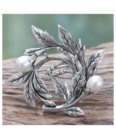 Artisan Handmade Cultured Freshwater Pearl Brooch Pin Artisan from Bali .925 Sterling Silver White Indonesia 'Budding Cotton'...