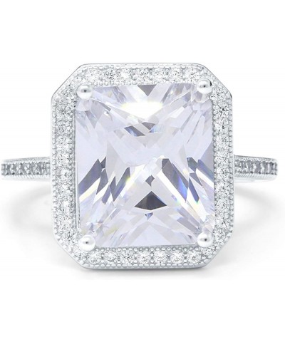 Halo Emerald Cut Art Deco Engagement Ring Round Cubic Zirconia 925 Sterling Silver Simulated Cubic Zirconia $15.36 Rings