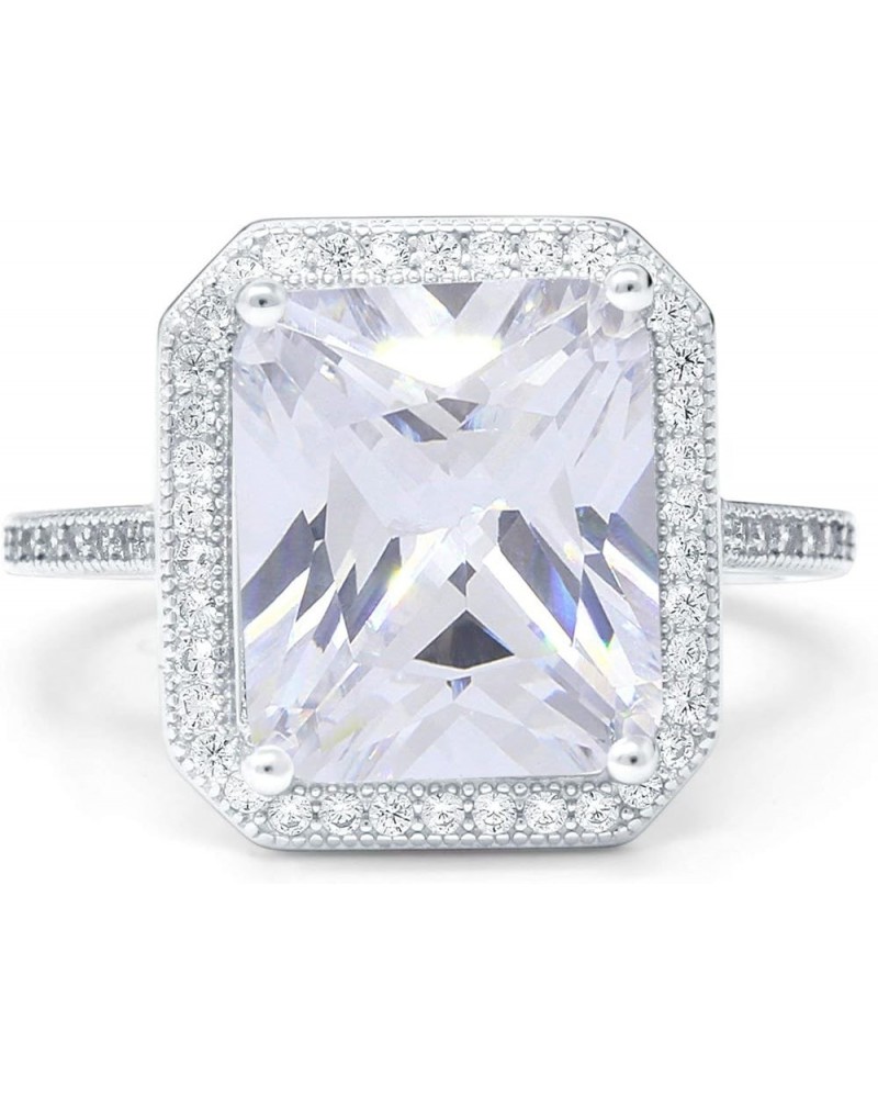 Halo Emerald Cut Art Deco Engagement Ring Round Cubic Zirconia 925 Sterling Silver Simulated Cubic Zirconia $15.36 Rings