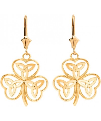 Solid 14k Yellow Gold Irish Shamrock Earrings with Celtic Trinity Knot $125.05 Earrings